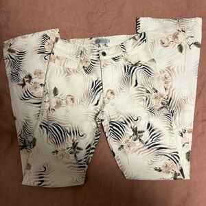 Dream Project White Flower Zebra Print Flare Jeans